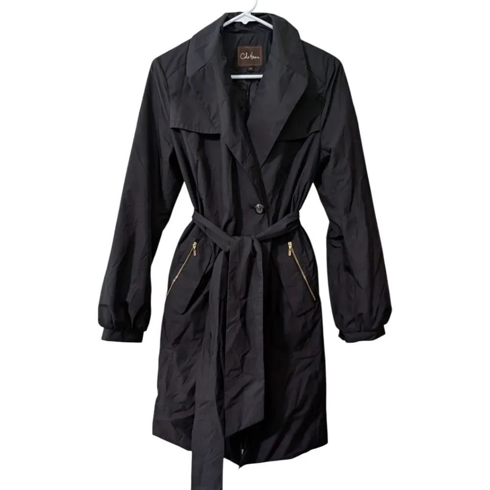 Cole Haan Black Lightweight Trench Coat w/ Tie Waist Women's M